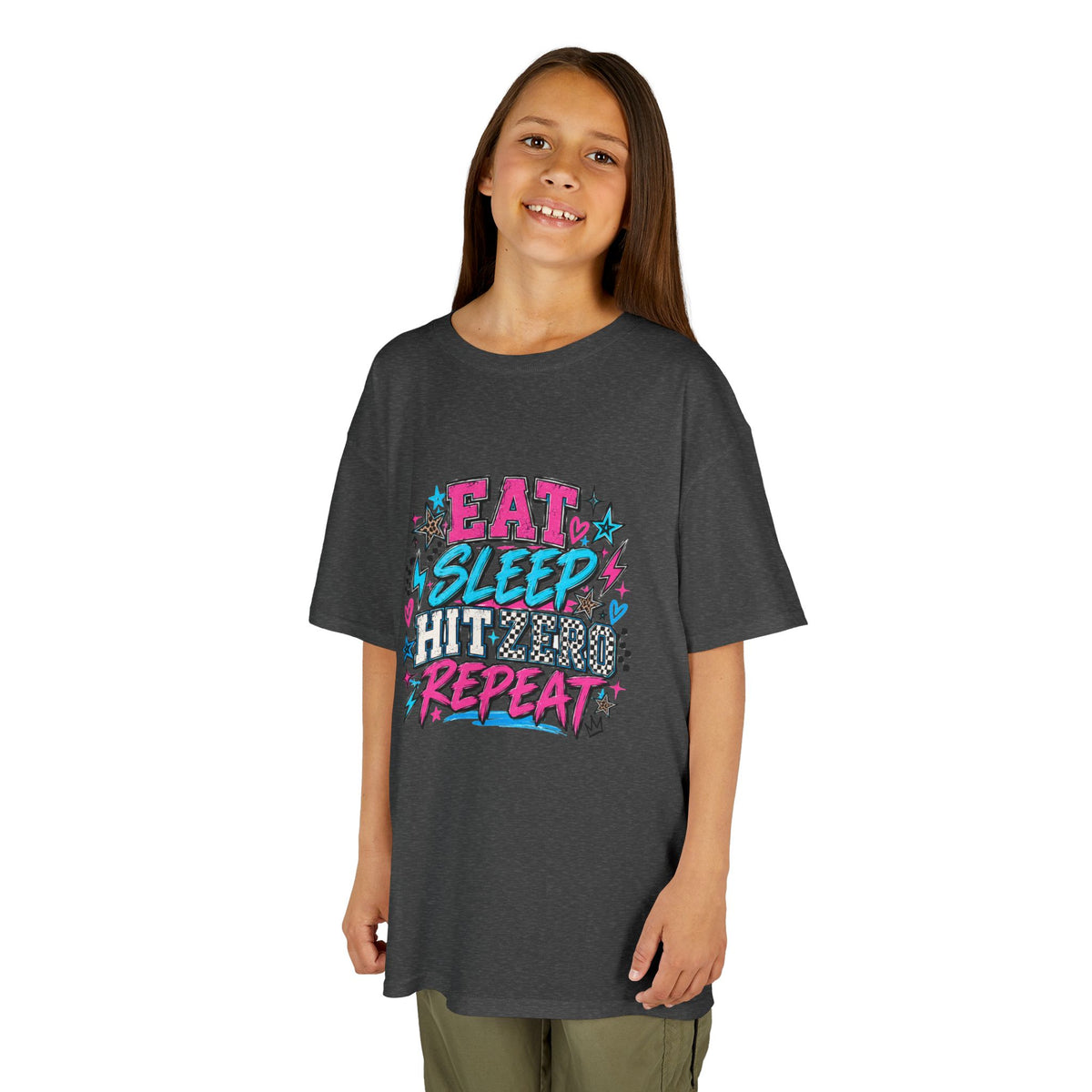 Eat Sleep Hit Zero Repeat Cheer Youth Tee