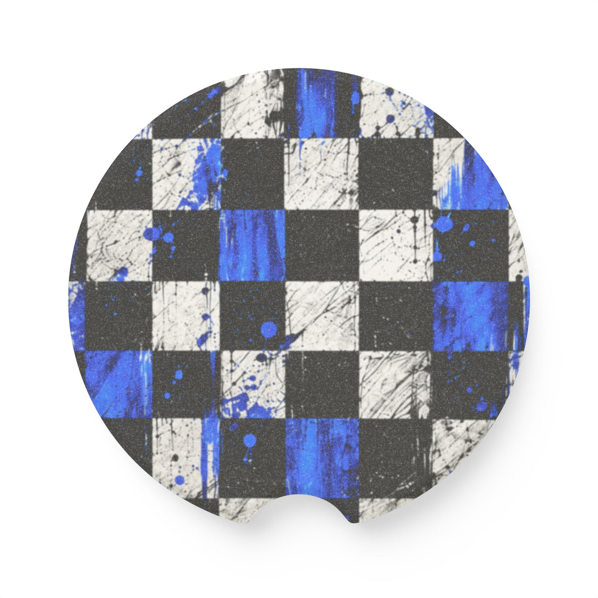 Blue Black Checkerboard Soapstone Car Coaster