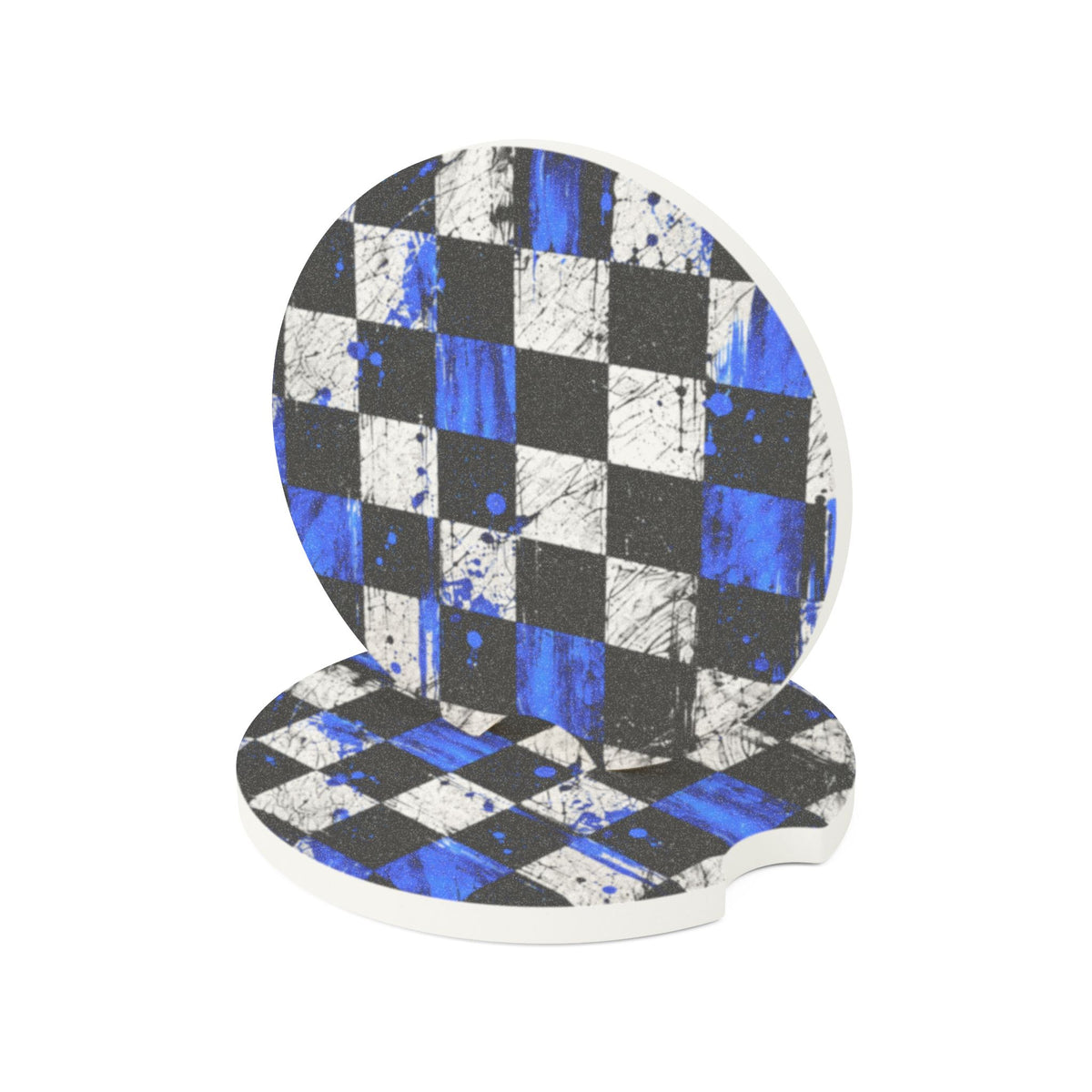 Blue Black Checkerboard Soapstone Car Coaster