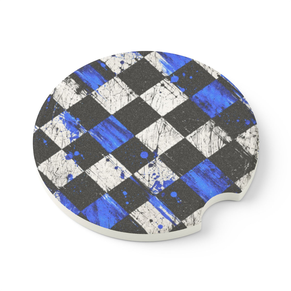 Blue Black Checkerboard Soapstone Car Coaster