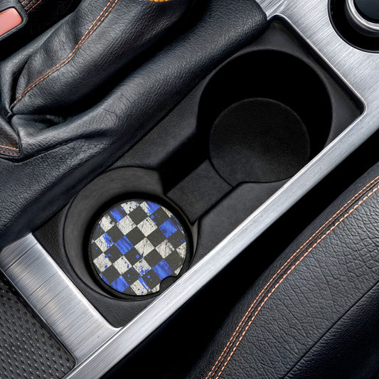 Blue Black Checkerboard Soapstone Car Coaster